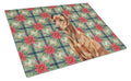 Red German Pinscher Christmas PoinsettIas Cutting Board Tempered Glass Kitchen Cutting Surface, Heat Resistant Chopping, Non-Slip Feet, Food Prep & Serving
