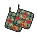 Red German Pinscher Christmas PoinsettIas Pot Holder Set of 2 Heat Resistant Quilted Hot Pads 7.5 x 7.5 Inch, Insulated Kitchen Trivets for Cooking & Baking