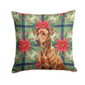 Red German Pinscher Christmas PoinsettIas Decorative Throw Pillow 18x18 Indoor Outdoor Accent Cushion, Fabric Cover with Insert for Sofa, Bed, Porch & Living Room