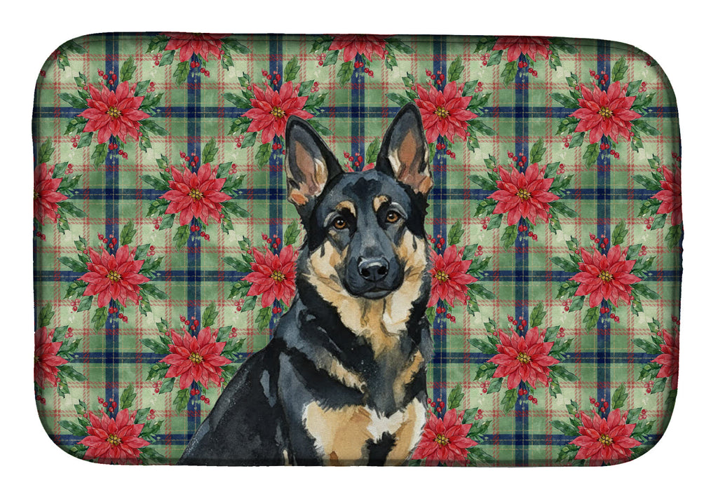 Black and Tan German Shepherd Christmas PoinsettIas Dish Drying Mat Absorbent Dish Drying Mat Pad for Kitchen Counter Dish Drainer Mat for Countertop, 14 x 21", Multicolor