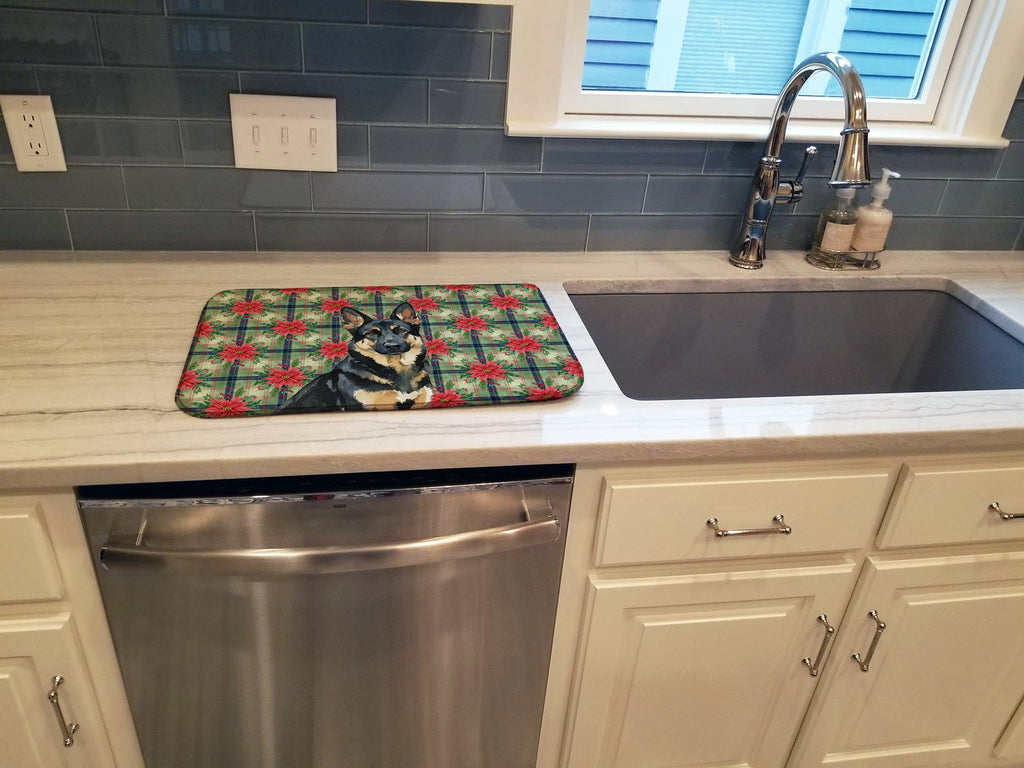 Black and Tan German Shepherd Christmas PoinsettIas Dish Drying Mat Absorbent Dish Drying Mat Pad for Kitchen Counter Dish Drainer Mat for Countertop, 14 x 21", Multicolor