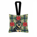 Black and Tan German Shepherd Christmas PoinsettIas Hanging Square Fabric Ornament 3.5 � 3.5 Decorative Door-Knob & Tree Hanger, Soft Fabric