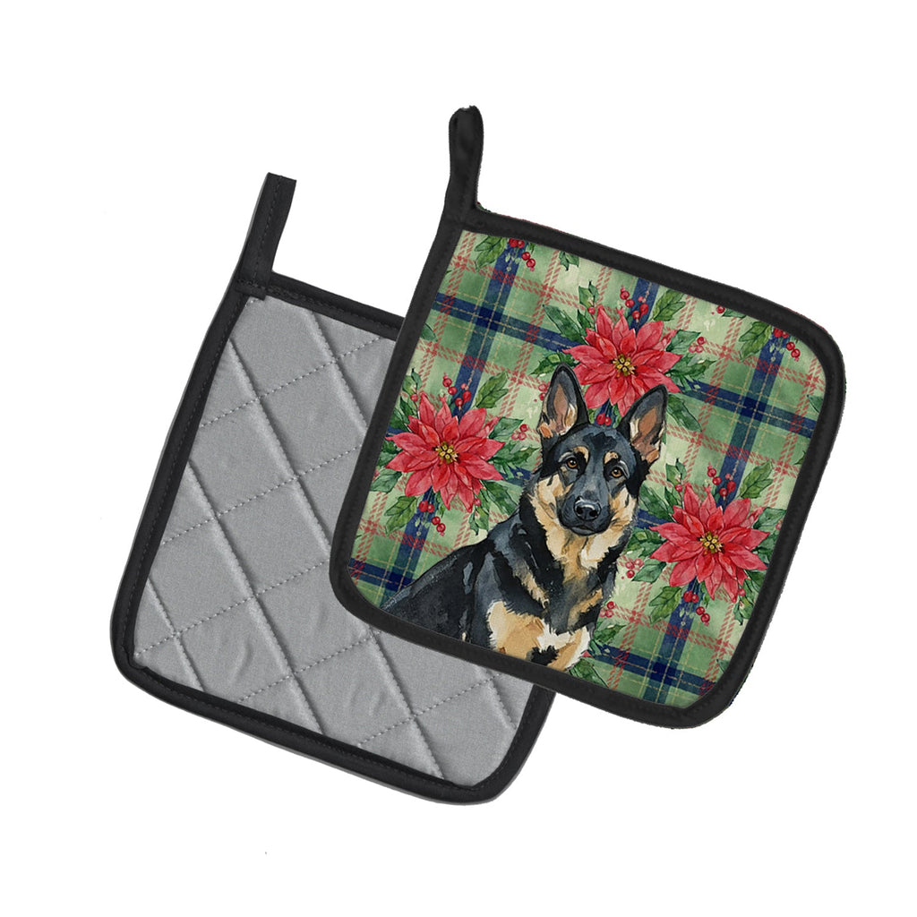 Black and Tan German Shepherd Christmas PoinsettIas Pot Holder Set of 2 Heat Resistant Quilted Hot Pads 7.5 x 7.5 Inch, Insulated Kitchen Trivets for Cooking & Baking