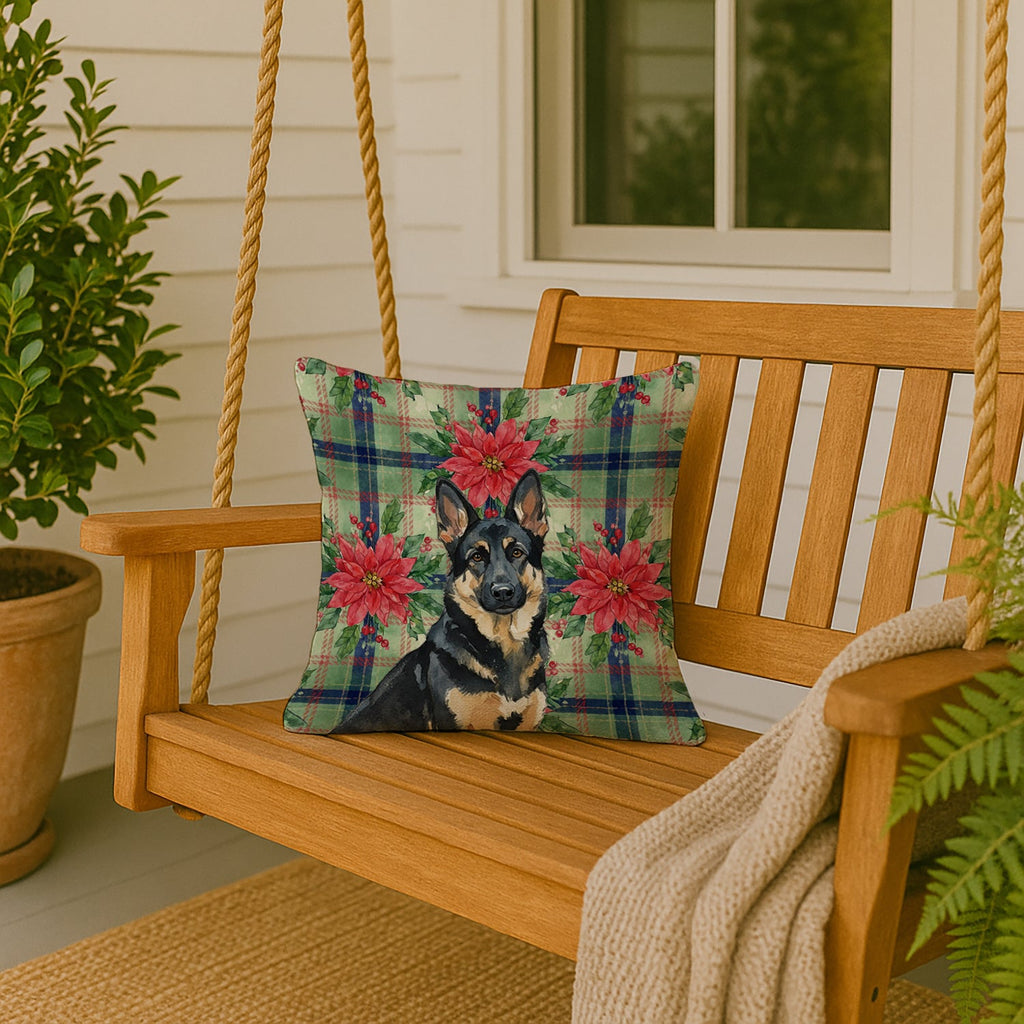 Black and Tan German Shepherd Christmas PoinsettIas Decorative Throw Pillow 18x18 Indoor Outdoor Accent Cushion, Fabric Cover with Insert for Sofa, Bed, Porch & Living Room