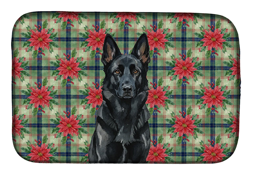 Black German Shepherd Christmas PoinsettIas Dish Drying Mat Absorbent Dish Drying Mat Pad for Kitchen Counter Dish Drainer Mat for Countertop, 14 x 21", Multicolor