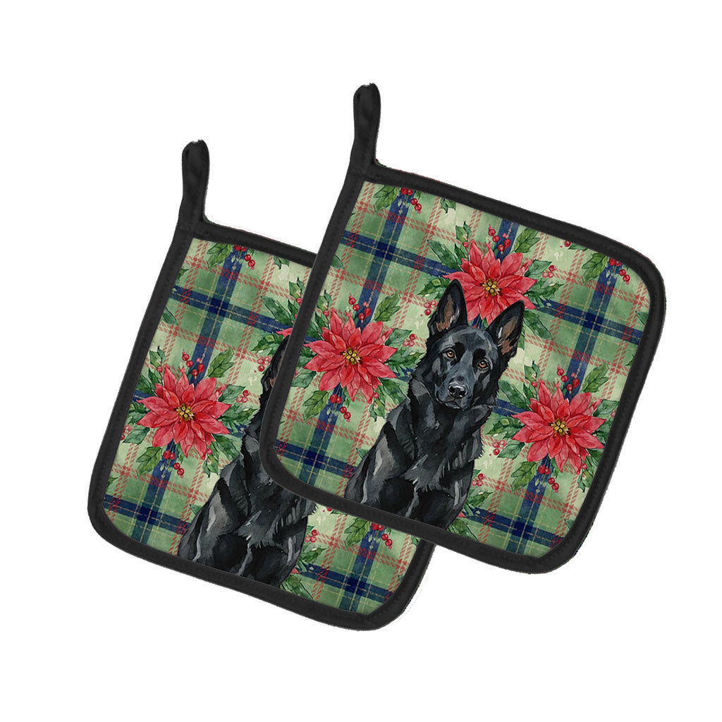 Black German Shepherd Christmas PoinsettIas Pot Holder Set of 2 Heat Resistant Quilted Hot Pads 7.5 x 7.5 Inch, Insulated Kitchen Trivets for Cooking & Baking