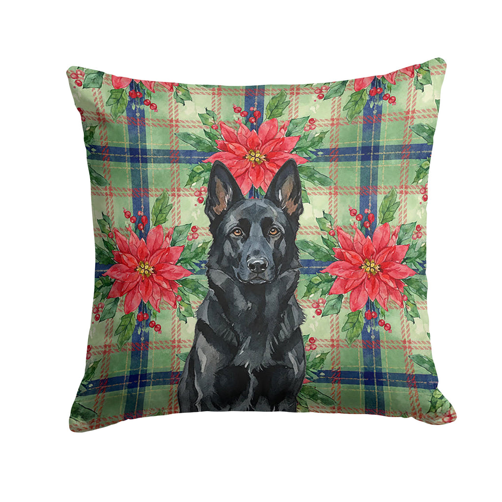 Black German Shepherd Christmas PoinsettIas Decorative Throw Pillow 18x18 Indoor Outdoor Accent Cushion, Fabric Cover with Insert for Sofa, Bed, Porch & Living Room