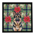 German Shepherd Christmas PoinsettIas Framed Metal Print Bathroom, Kitchen, Office, Home Decor Wall Art Ready to Hang, Square, 8X8