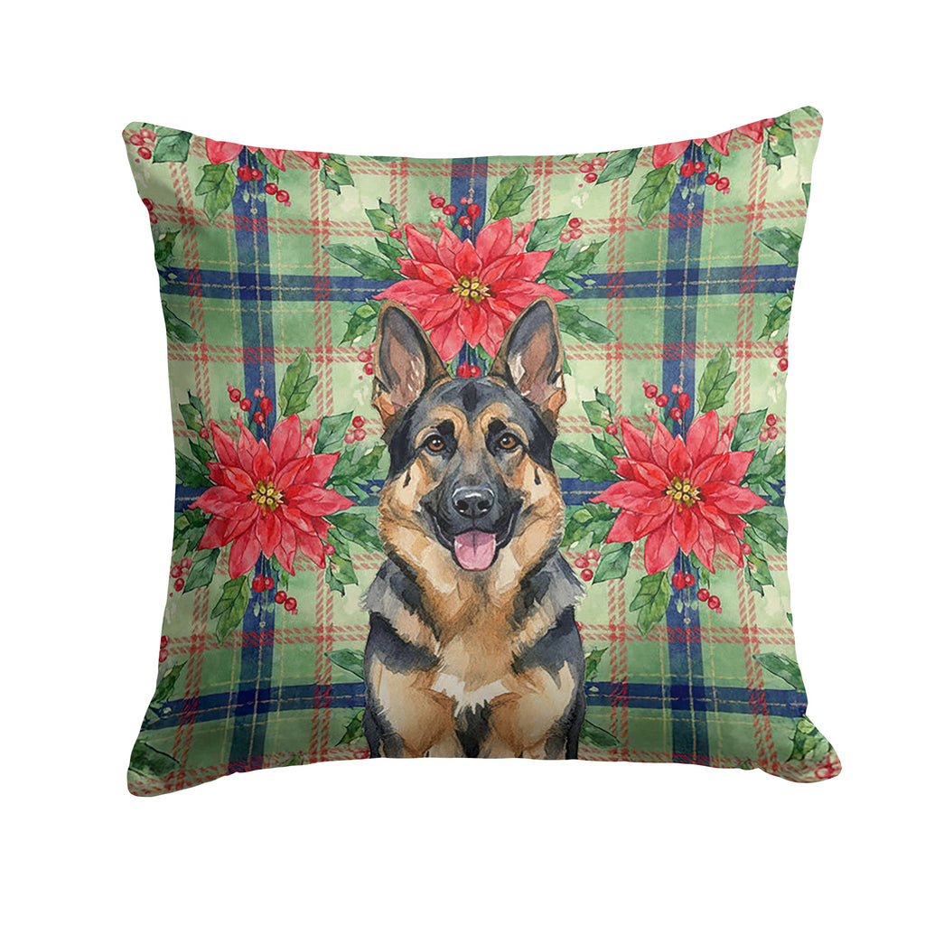 German Shepherd Christmas PoinsettIas Decorative Throw Pillow 14x14 Indoor Outdoor Accent Cushion, Fabric Cover with Insert for Sofa, Bed, Porch & Living Room