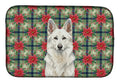 White German Shepherd Christmas PoinsettIas Dish Drying Mat Absorbent Dish Drying Mat Pad for Kitchen Counter Dish Drainer Mat for Countertop, 14 x 21", Multicolor
