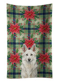 White German Shepherd Christmas PoinsettIas Kitchen Towel Velour Plush Front and Cotton Loop Back Machine Washable