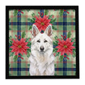White German Shepherd Christmas PoinsettIas Framed Metal Print Bathroom, Kitchen, Office, Home Decor Wall Art Ready to Hang, Square, 8X8