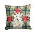 White German Shepherd Christmas PoinsettIas Decorative Throw Pillow 14x14 Indoor Outdoor Accent Cushion, Fabric Cover with Insert for Sofa, Bed, Porch & Living Room