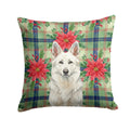 White German Shepherd Christmas PoinsettIas Decorative Throw Pillow 18x18 Indoor Outdoor Accent Cushion, Fabric Cover with Insert for Sofa, Bed, Porch & Living Room
