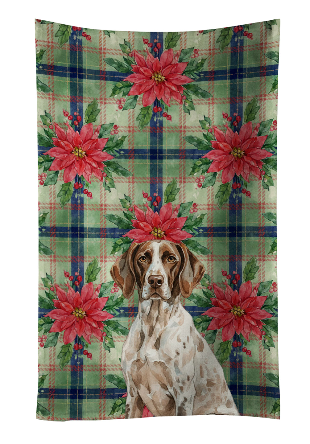 German Shorthaired Pointer Christmas PoinsettIas Kitchen Towel Velour Plush Front and Cotton Loop Back Machine Washable