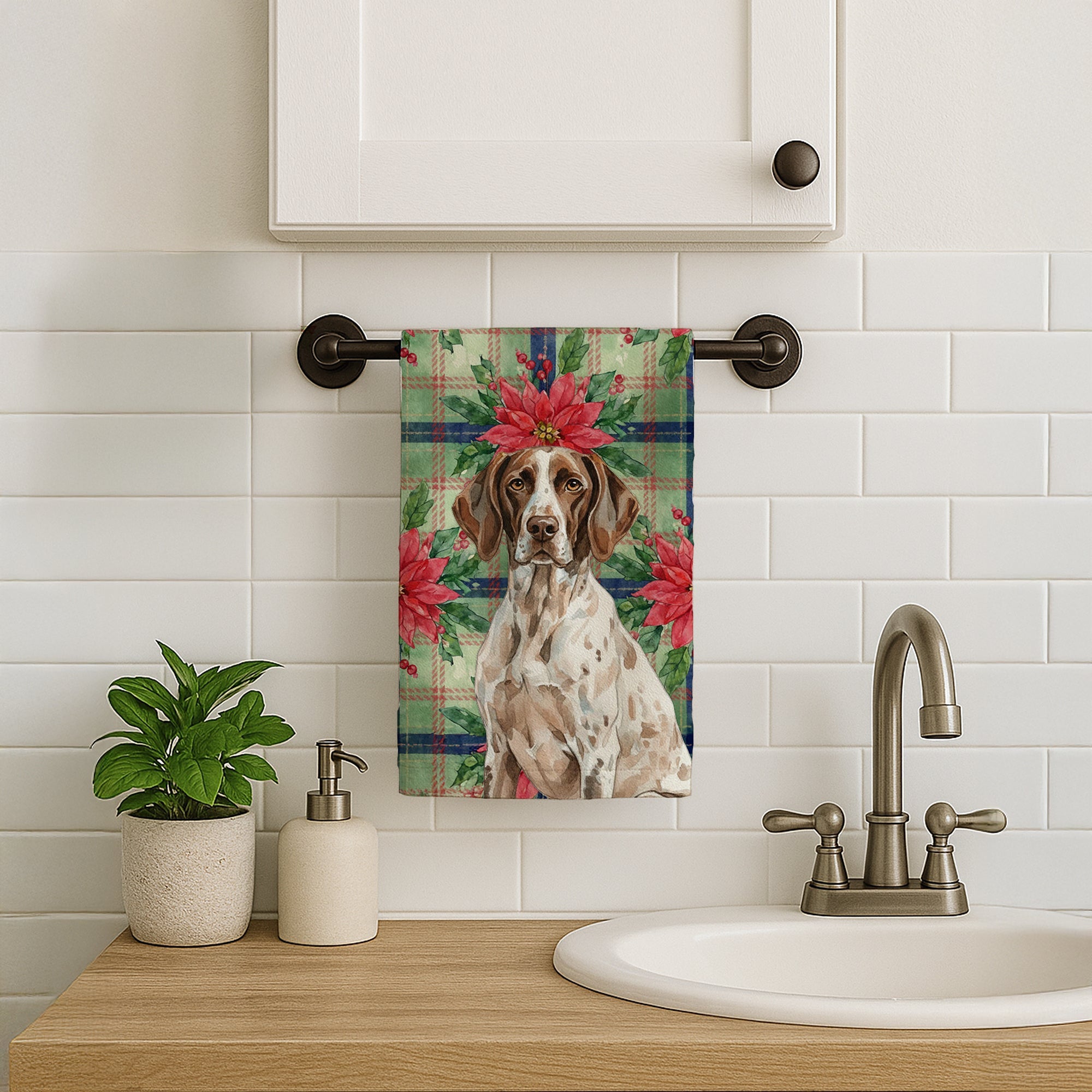 German Shorthaired Pointer Christmas PoinsettIas Kitchen Towel Velour Plush Front and Cotton Loop Back Machine Washable