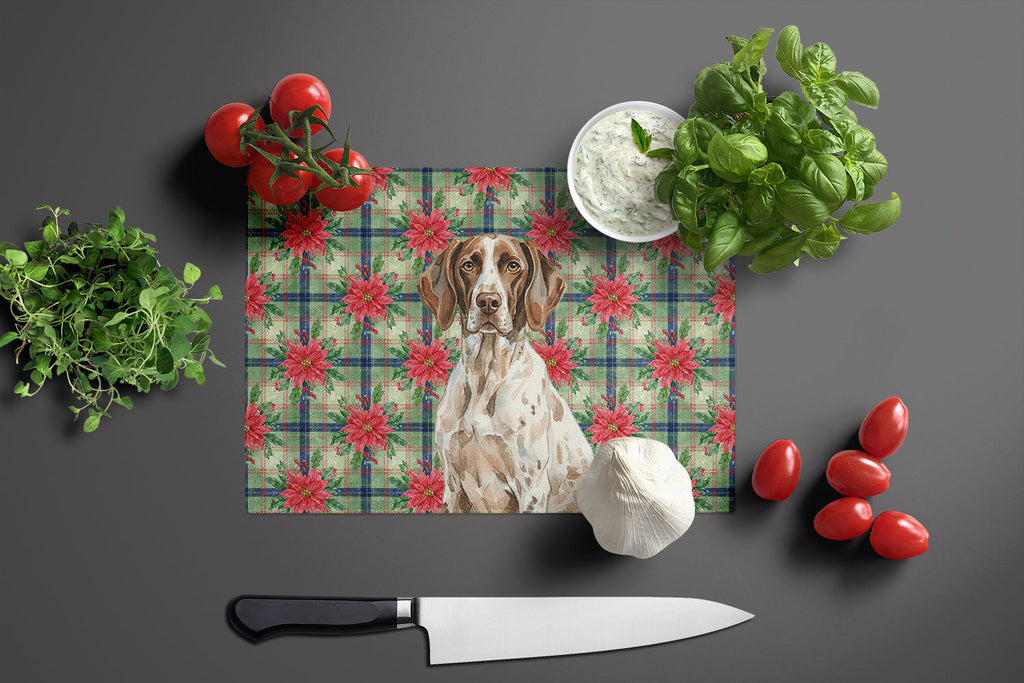 German Shorthaired Pointer Christmas PoinsettIas Cutting Board Tempered Glass Kitchen Cutting Surface, Heat Resistant Chopping, Non-Slip Feet, Food Prep & Serving