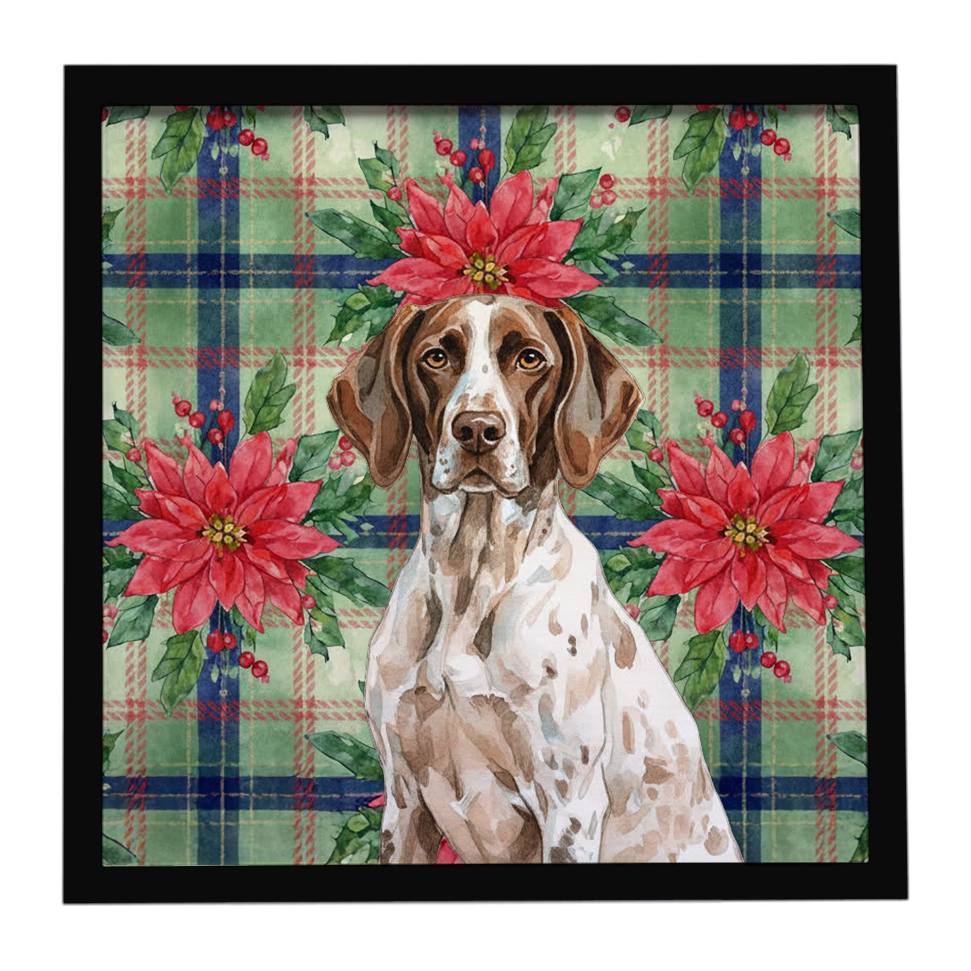 German Shorthaired Pointer Christmas PoinsettIas Framed Metal Print Bathroom, Kitchen, Office, Home Decor Wall Art Ready to Hang, Square, 8X8