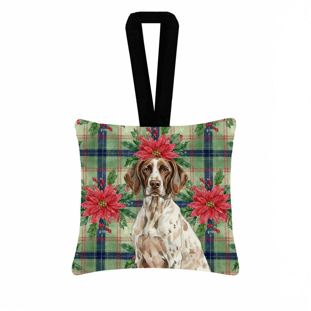 German Shorthaired Pointer Christmas PoinsettIas Hanging Square Fabric Ornament 3.5 � 3.5 Decorative Door-Knob & Tree Hanger, Soft Fabric