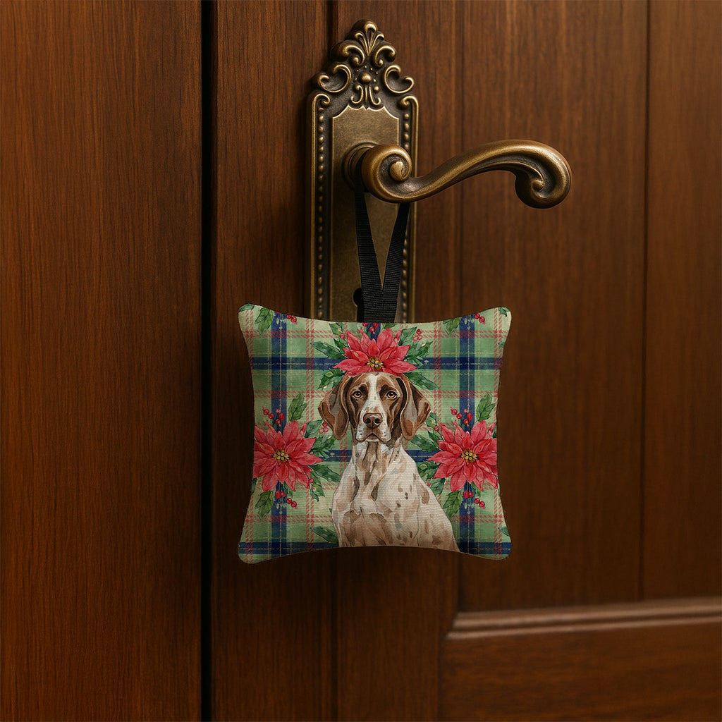 German Shorthaired Pointer Christmas PoinsettIas Hanging Square Fabric Ornament 3.5 � 3.5 Decorative Door-Knob & Tree Hanger, Soft Fabric