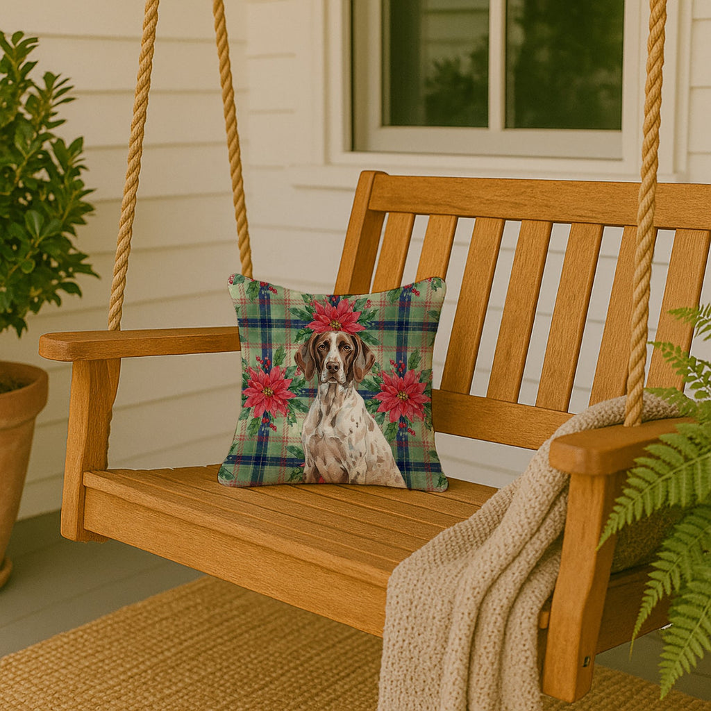German Shorthaired Pointer Christmas PoinsettIas Decorative Throw Pillow 14x14 Indoor Outdoor Accent Cushion, Fabric Cover with Insert for Sofa, Bed, Porch & Living Room