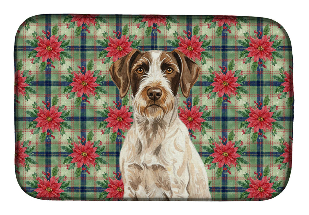 Liver and White German Wirehaired Pointer Christmas PoinsettIas Dish Drying Mat Absorbent Dish Drying Mat Pad for Kitchen Counter Dish Drainer Mat for Countertop, 14 x 21", Multicolor