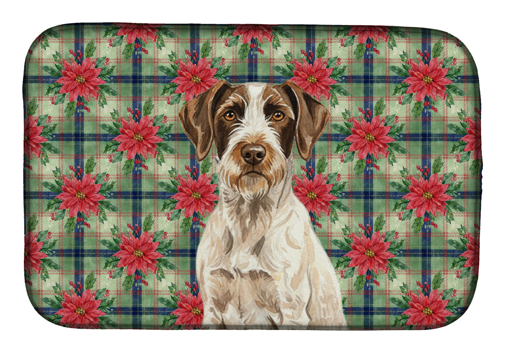 Liver and White German Wirehaired Pointer Christmas PoinsettIas Dish Drying Mat Absorbent Dish Drying Mat Pad for Kitchen Counter Dish Drainer Mat for Countertop, 14 x 21", Multicolor