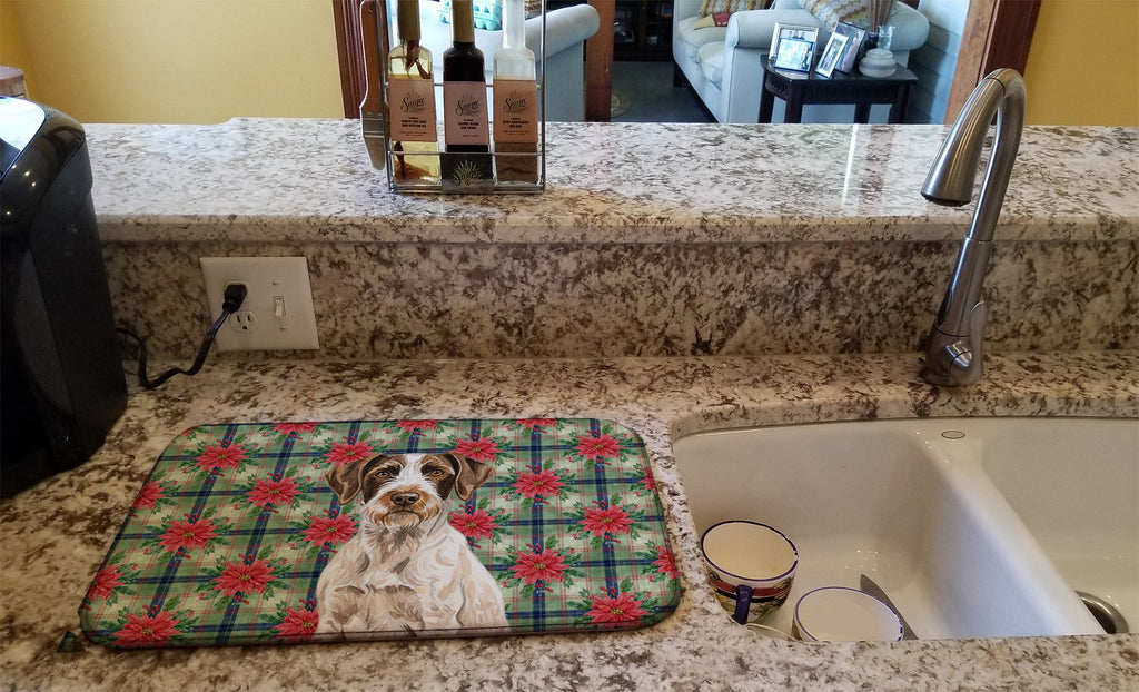 Liver and White German Wirehaired Pointer Christmas PoinsettIas Dish Drying Mat Absorbent Dish Drying Mat Pad for Kitchen Counter Dish Drainer Mat for Countertop, 14 x 21", Multicolor