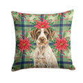 Liver and White German Wirehaired Pointer Christmas PoinsettIas Decorative Throw Pillow 14x14 Indoor Outdoor Accent Cushion, Fabric Cover with Insert for Sofa, Bed, Porch & Living Room