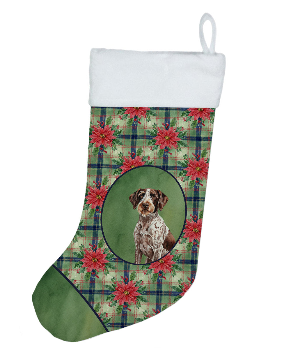 Roan German Wirehaired Pointer Christmas PoinsettIas Holiday Stocking Double-Sided Print, Polyester Suede,11x18, Made in USA