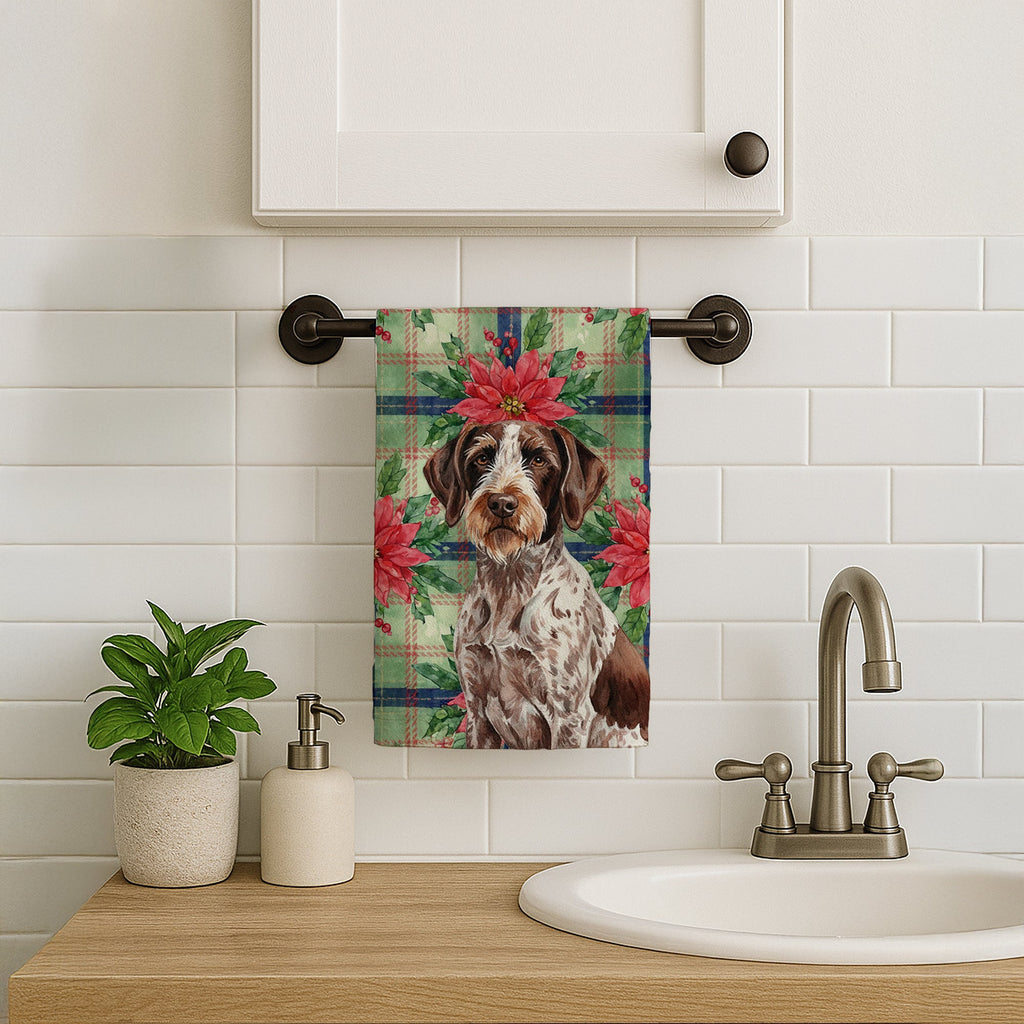 Roan German Wirehaired Pointer Christmas PoinsettIas Kitchen Towel Velour Plush Front and Cotton Loop Back Machine Washable
