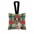 Roan German Wirehaired Pointer Christmas PoinsettIas Hanging Square Fabric Ornament 3.5 � 3.5 Decorative Door-Knob & Tree Hanger, Soft Fabric