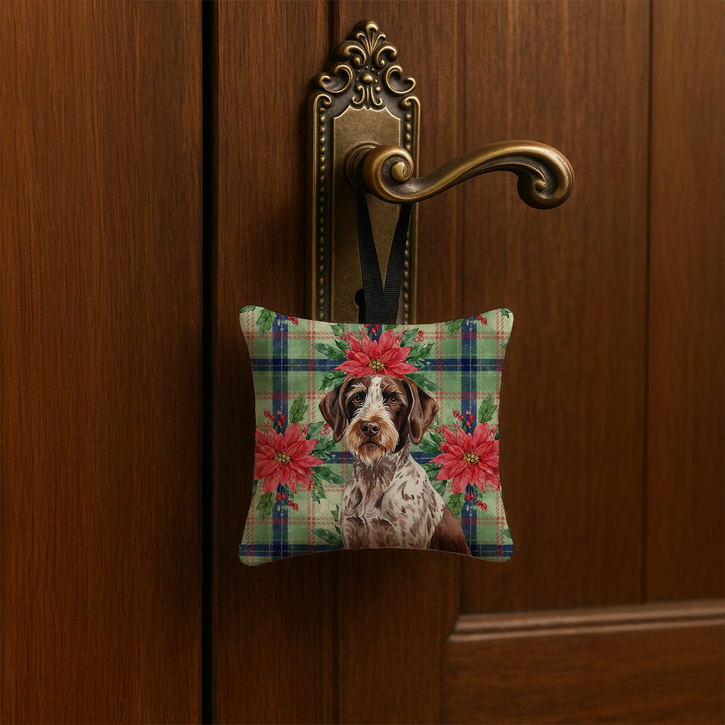 Roan German Wirehaired Pointer Christmas PoinsettIas Hanging Square Fabric Ornament 3.5 � 3.5 Decorative Door-Knob & Tree Hanger, Soft Fabric