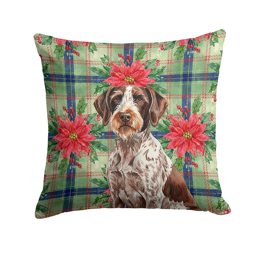 Roan German Wirehaired Pointer Christmas PoinsettIas Decorative Throw Pillow 14x14 Indoor Outdoor Accent Cushion, Fabric Cover with Insert for Sofa, Bed, Porch & Living Room