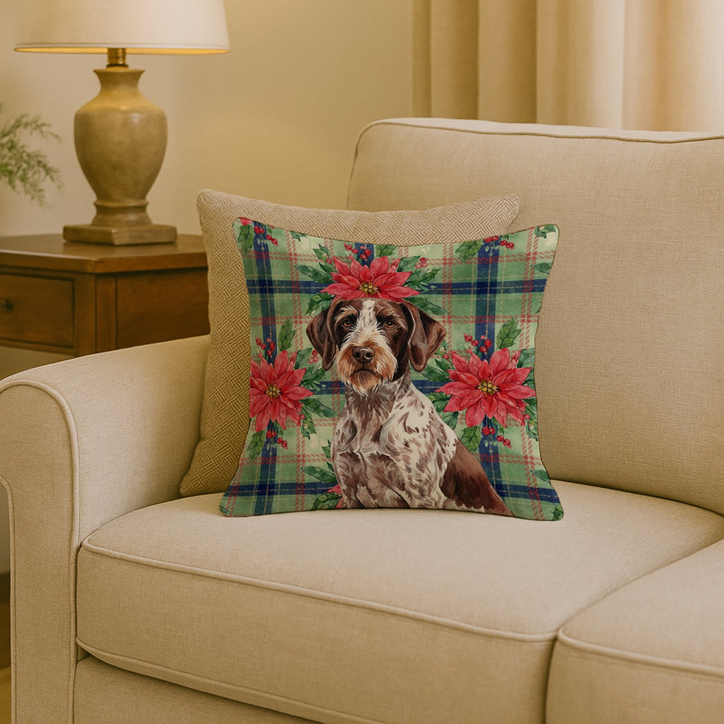 Roan German Wirehaired Pointer Christmas PoinsettIas Decorative Throw Pillow 18x18 Indoor Outdoor Accent Cushion, Fabric Cover with Insert for Sofa, Bed, Porch & Living Room