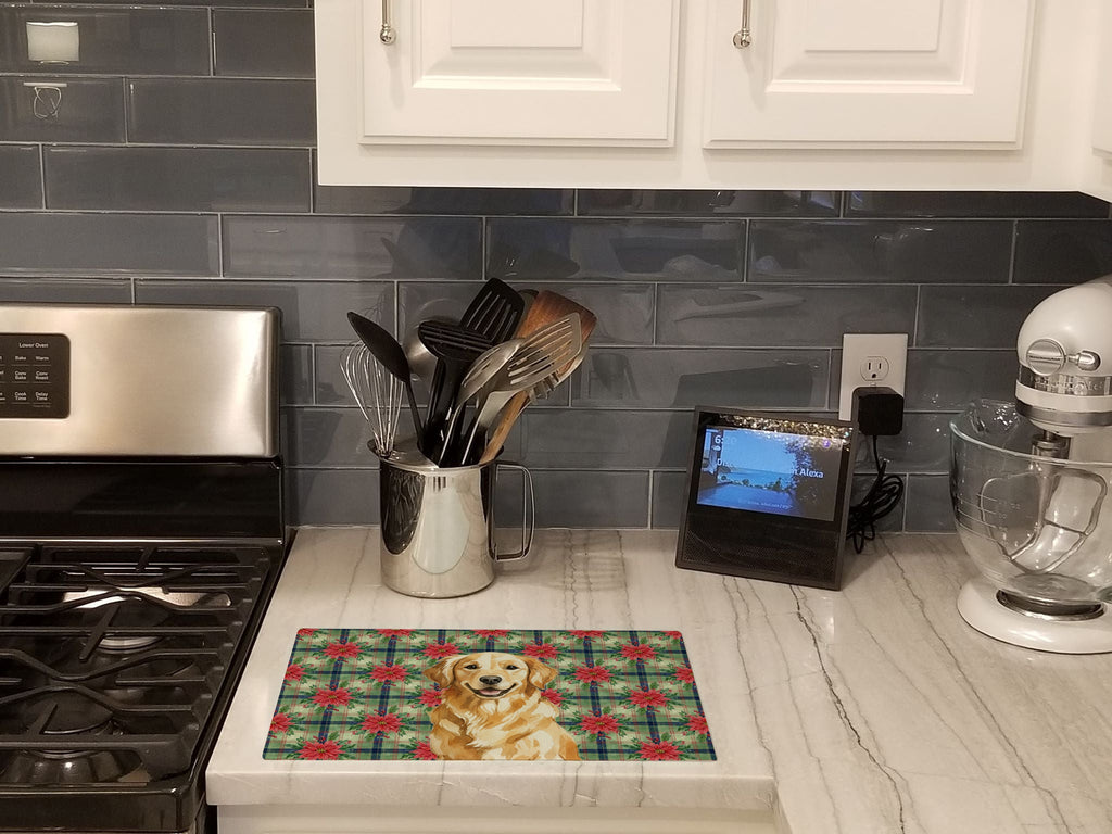 Golden Retriever Christmas PoinsettIas Cutting Board Tempered Glass Kitchen Cutting Surface, Heat Resistant Chopping, Non-Slip Feet, Food Prep & Serving