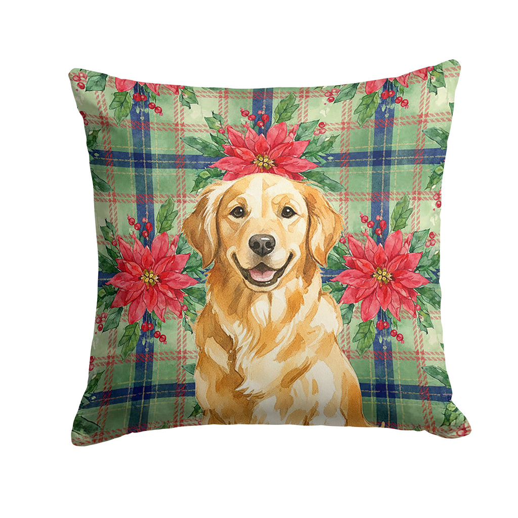 Golden Retriever Christmas PoinsettIas Decorative Throw Pillow 18x18 Indoor Outdoor Accent Cushion, Fabric Cover with Insert for Sofa, Bed, Porch & Living Room