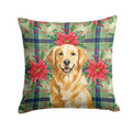 Golden Retriever Christmas PoinsettIas Decorative Throw Pillow 18x18 Indoor Outdoor Accent Cushion, Fabric Cover with Insert for Sofa, Bed, Porch & Living Room