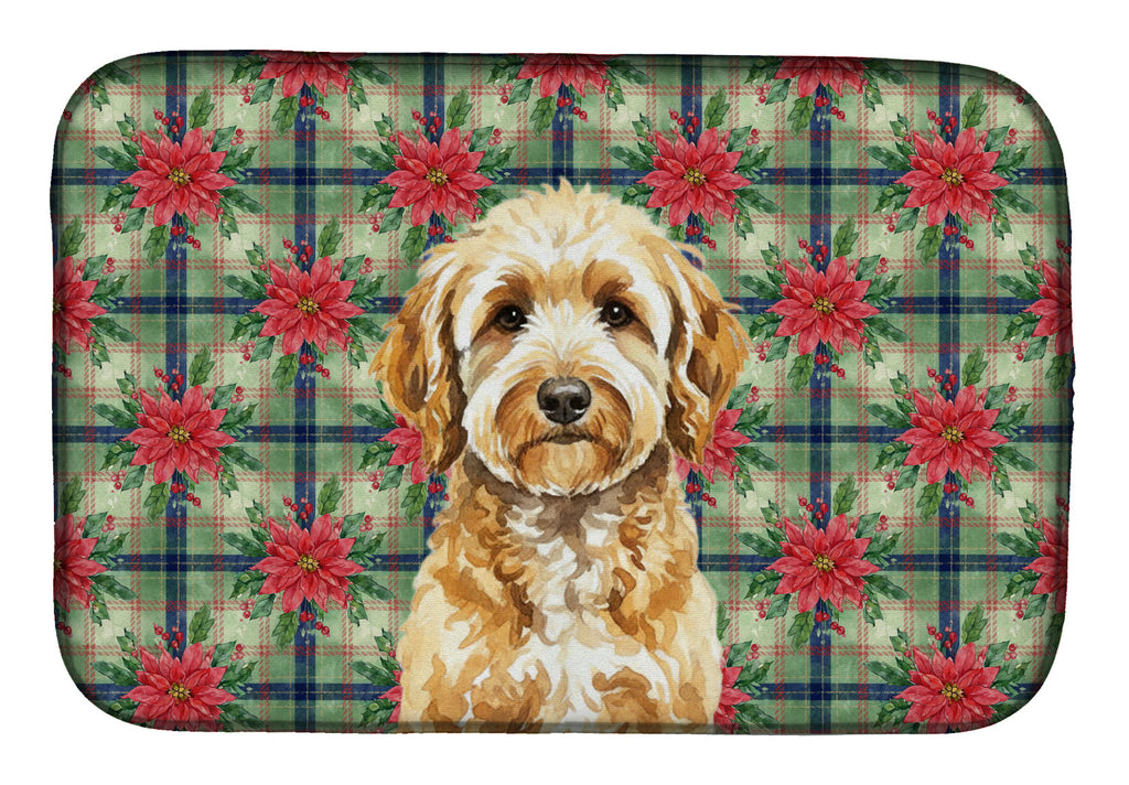 Goldendoodle Christmas PoinsettIas Dish Drying Mat Absorbent Dish Drying Mat Pad for Kitchen Counter Dish Drainer Mat for Countertop, 14 x 21", Multicolor