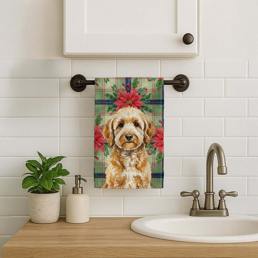 Goldendoodle Christmas PoinsettIas Kitchen Towel Velour Plush Front and Cotton Loop Back Machine Washable
