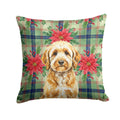 Goldendoodle Christmas PoinsettIas Decorative Throw Pillow 14x14 Indoor Outdoor Accent Cushion, Fabric Cover with Insert for Sofa, Bed, Porch & Living Room