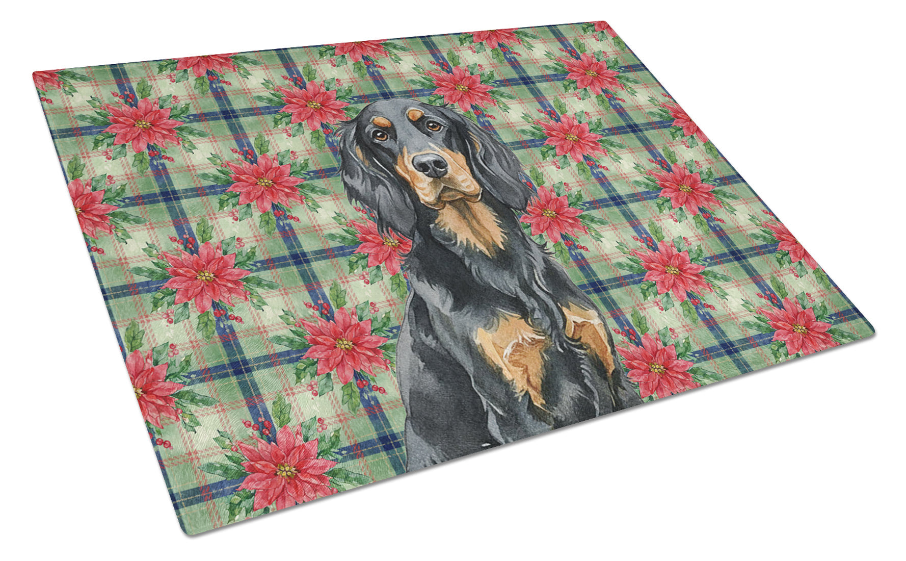 Gordon Setter Christmas PoinsettIas Cutting Board Tempered Glass Kitchen Cutting Surface, Heat Resistant Chopping, Non-Slip Feet, Food Prep & Serving