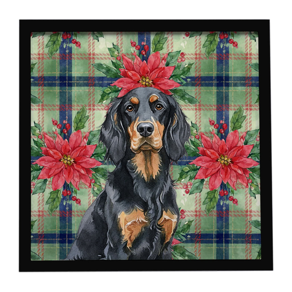 Gordon Setter Christmas PoinsettIas Framed Metal Print Bathroom, Kitchen, Office, Home Decor Wall Art Ready to Hang, Square, 8X8