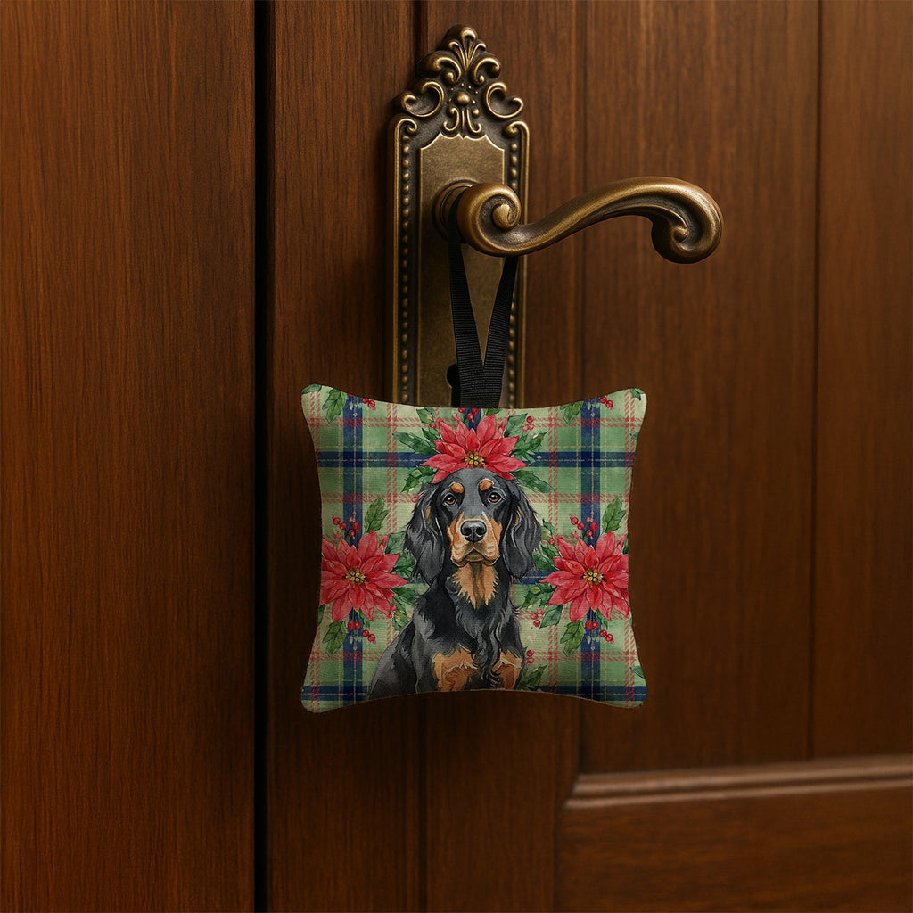 Gordon Setter Christmas PoinsettIas Hanging Square Fabric Ornament 3.5 � 3.5 Decorative Door-Knob & Tree Hanger, Soft Fabric