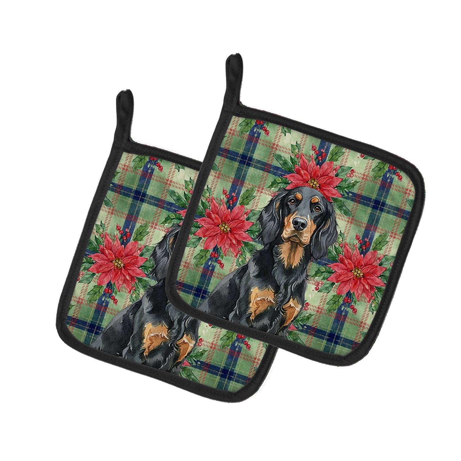 Gordon Setter Christmas PoinsettIas Pot Holder Set of 2 Heat Resistant Quilted Hot Pads 7.5 x 7.5 Inch, Insulated Kitchen Trivets for Cooking & Baking