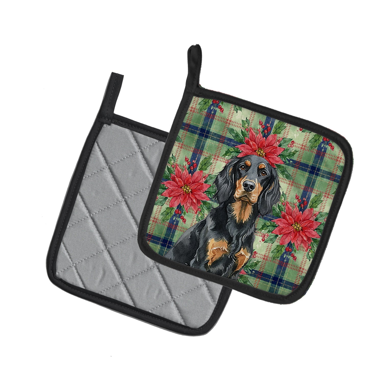 Gordon Setter Christmas PoinsettIas Pot Holder Set of 2 Heat Resistant Quilted Hot Pads 7.5 x 7.5 Inch, Insulated Kitchen Trivets for Cooking & Baking