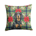 Gordon Setter Christmas PoinsettIas Decorative Throw Pillow 14x14 Indoor Outdoor Accent Cushion, Fabric Cover with Insert for Sofa, Bed, Porch & Living Room