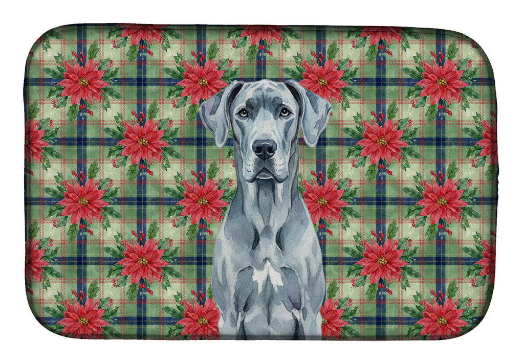 Blue Great Dane Christmas PoinsettIas Dish Drying Mat Absorbent Dish Drying Mat Pad for Kitchen Counter Dish Drainer Mat for Countertop, 14 x 21", Multicolor