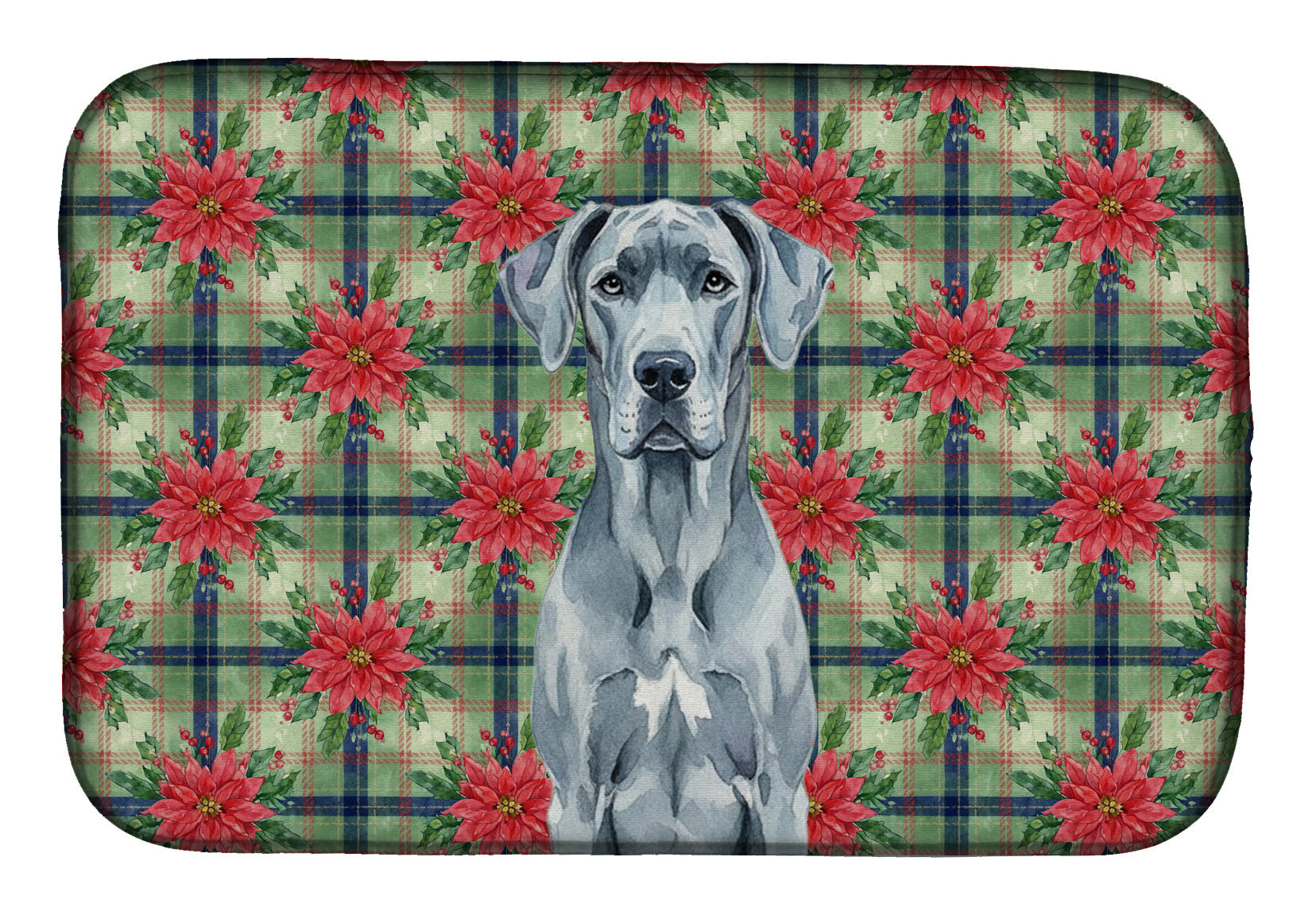 Blue Great Dane Christmas PoinsettIas Dish Drying Mat Absorbent Dish Drying Mat Pad for Kitchen Counter Dish Drainer Mat for Countertop, 14 x 21", Multicolor