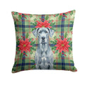 Blue Great Dane Christmas PoinsettIas Decorative Throw Pillow 14x14 Indoor Outdoor Accent Cushion, Fabric Cover with Insert for Sofa, Bed, Porch & Living Room